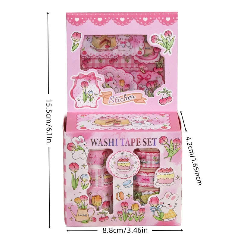 Kawaii Cartoon Washi Tape & Sticker Set — 10 or 40 Rolls + 4 Bonus Stickers for Scrapbooking & Journaling