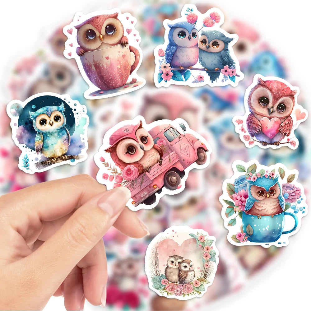 Kawaii Aesthetic Owl Sticker Pack — Waterproof Cartoon Animal Decals (10 / 25 / 50pcs)