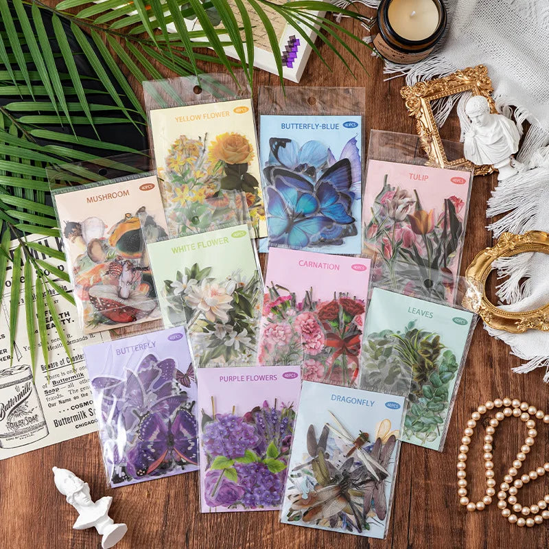 Botanical Flower & Butterfly Sticker Pack — Vintage Nature Decals for Journaling, Scrapbooking & DIY