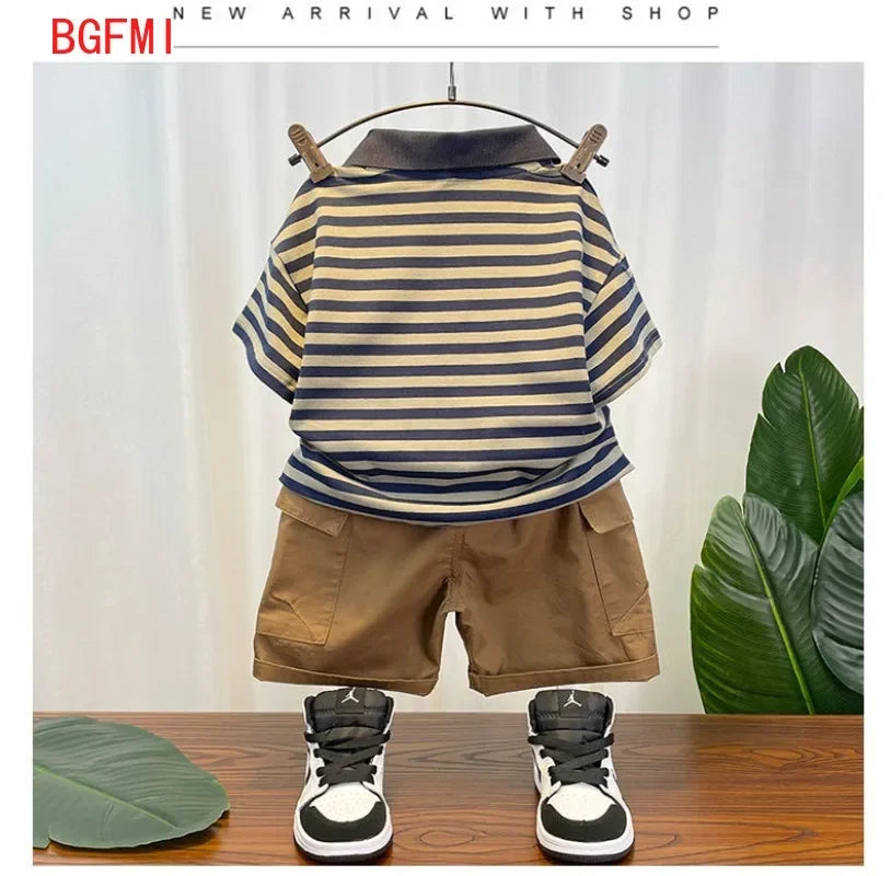 Boys' Korean-Style Polo Shirt & Shorts Set – Summer 2-Piece Outfit