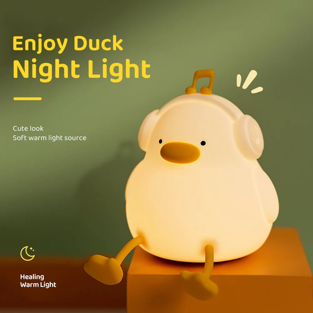 Cute Duck LED Night Light for Kids – Touch Dimming, USB Rechargeable Silicone Cartoon Lamp