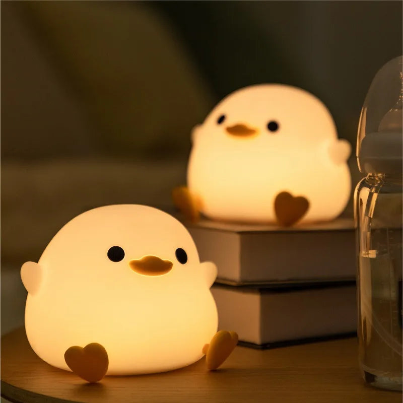 Cute Duck LED Night Light for Kids – Touch Dimming, USB Rechargeable Silicone Cartoon Lamp