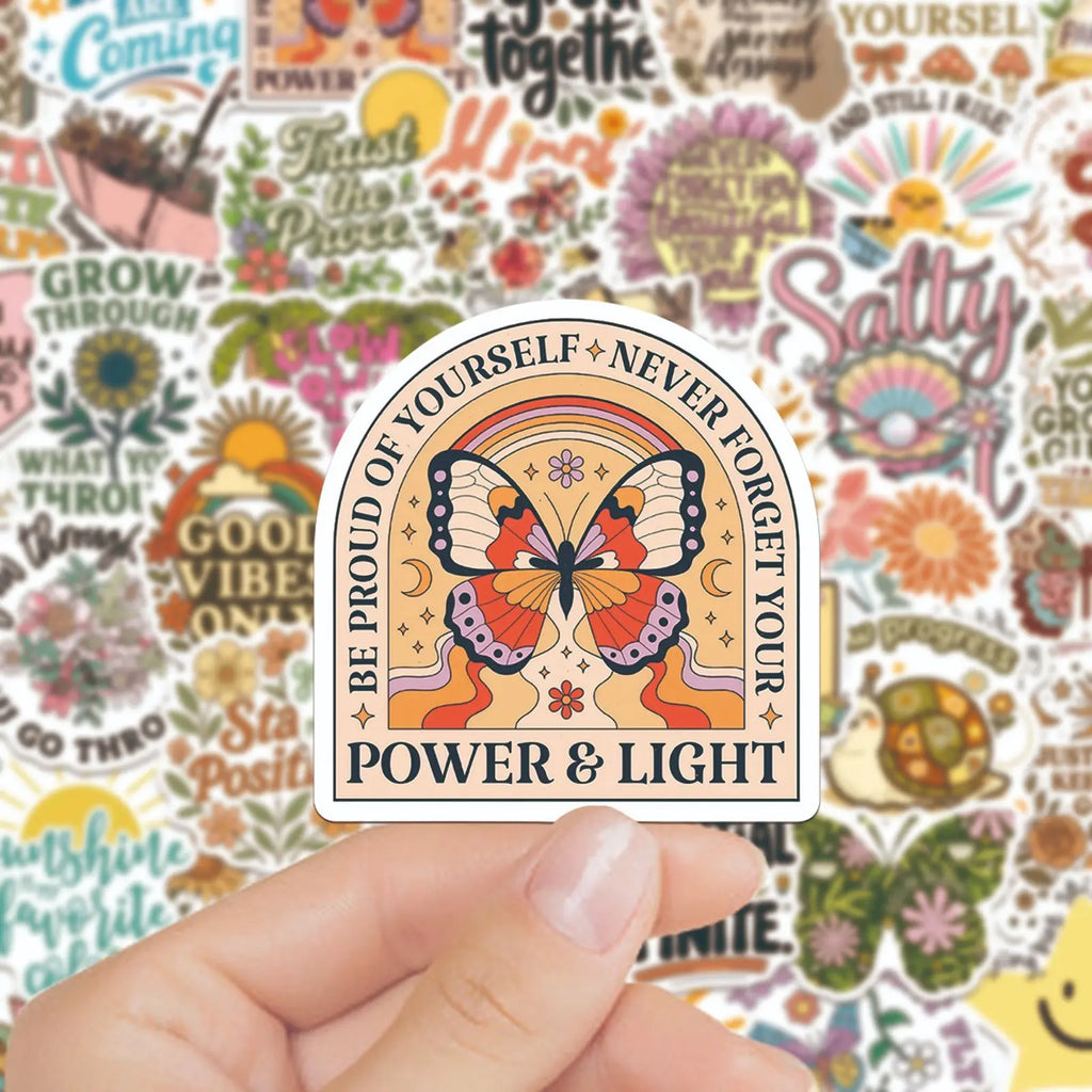 Aesthetic Motivational Quote Sticker Pack (50pcs) — Bohemian Art Decals for Laptops, Journals & More
