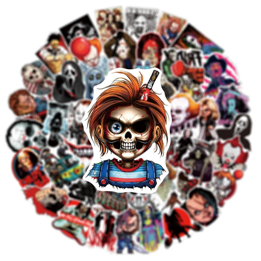 Halloween Horror Movie Sticker Pack (50pcs) — Waterproof DIY Decals for Phones, Luggage & Scrapbooking