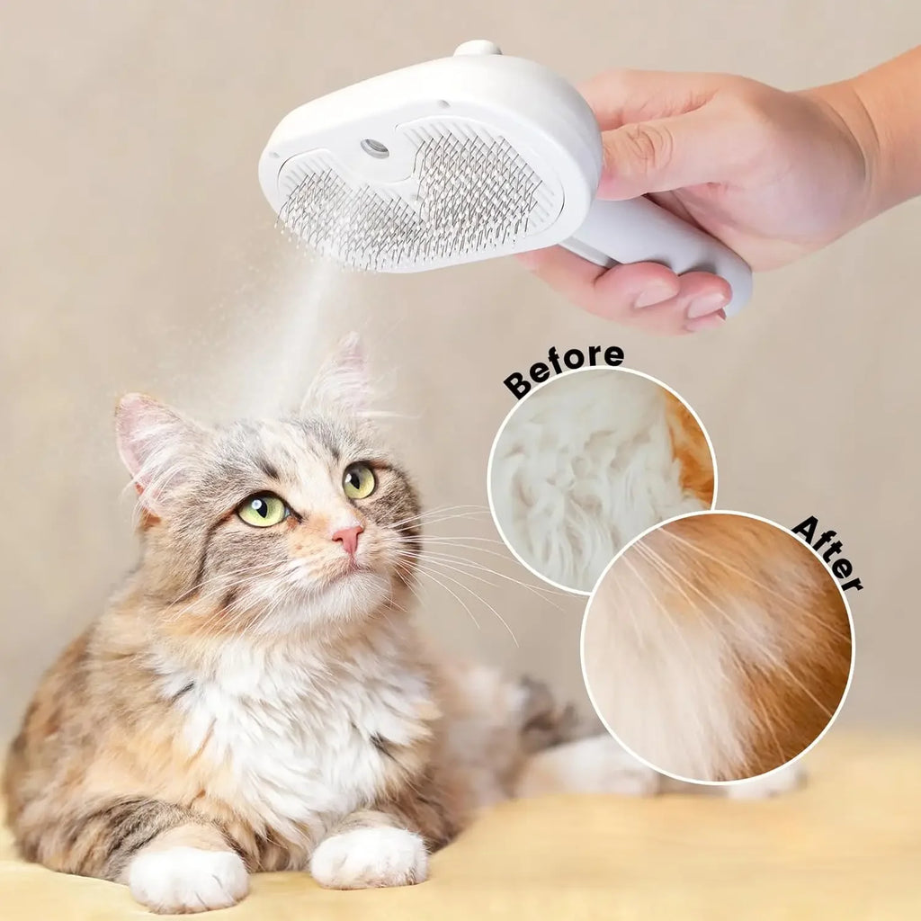 Pet Grooming Comb with Built-In Mist Humidifier – Self-Cleaning Spray Brush for Dogs & Cats