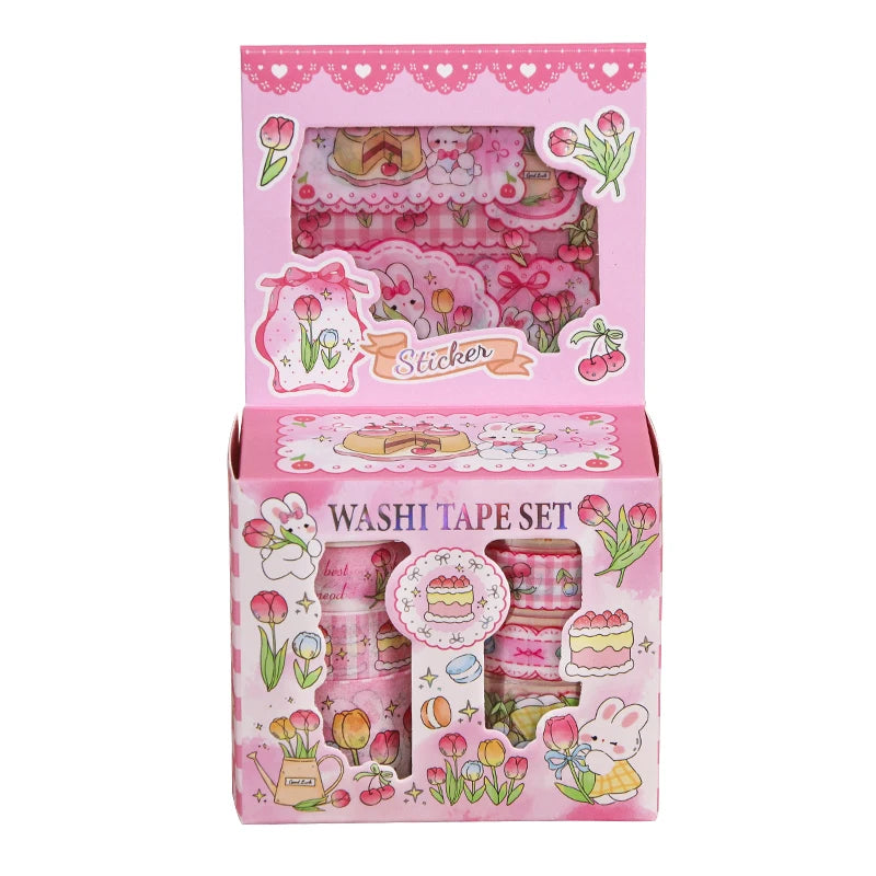 Kawaii Cartoon Washi Tape & Sticker Set — 10 or 40 Rolls + 4 Bonus Stickers for Scrapbooking & Journaling