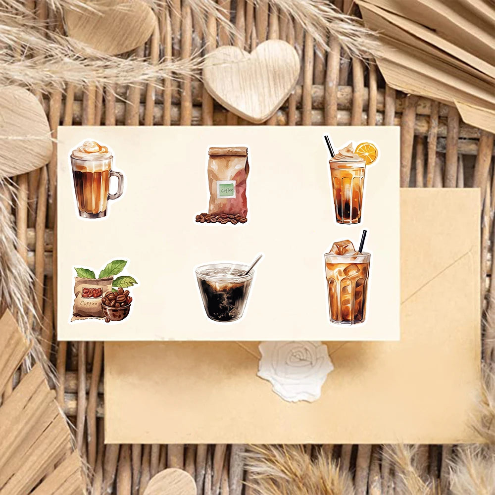 Coffee Lover Sticker Pack (50pcs) — Waterproof Art Stickers for Notebooks, Laptops & Luggage