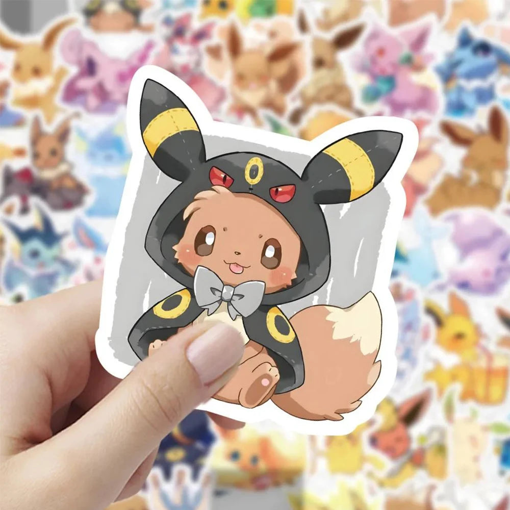 Kawaii Pokémon Eevee Sticker Pack — Waterproof Cute Anime Decals for Phones, Cars & Scrapbooking (10/30/60pcs)