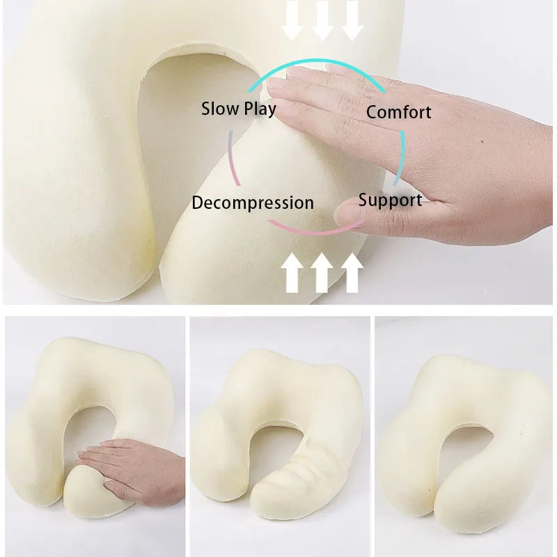 Portable Knit U-Shaped Neck Pillow – Stowable Travel Headrest for Flights, Office & On-the-Go