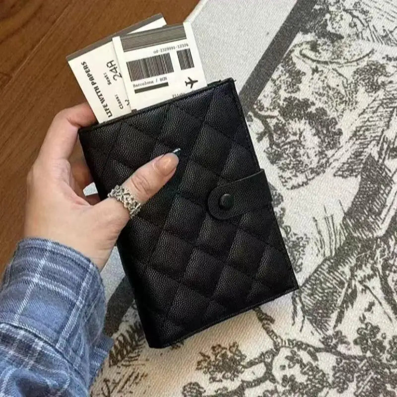 Korean Style Minimalist Passport Holder — Slim Geometric PU Leather Travel Wallet with Card Pockets