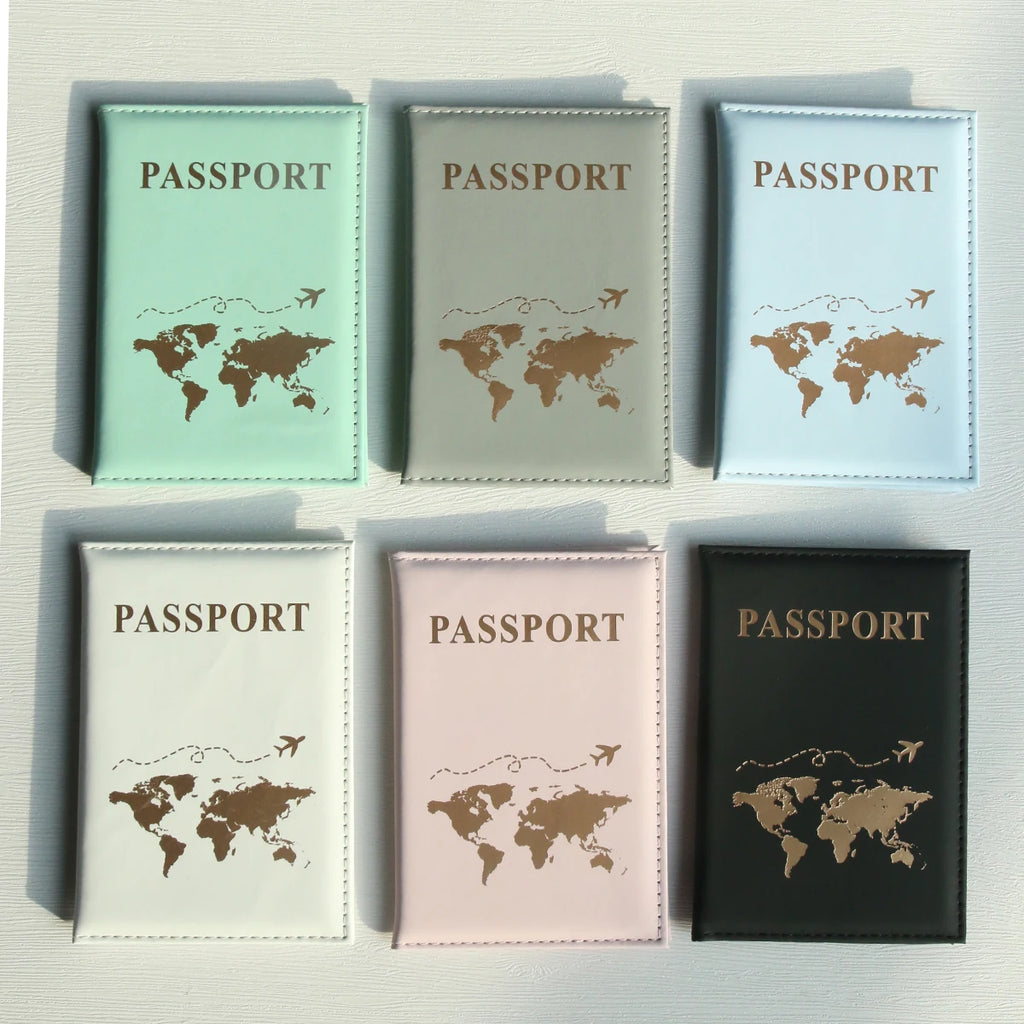 World Map Passport Wallet & Card Organizer — Slim PU Leather Cover for Travel