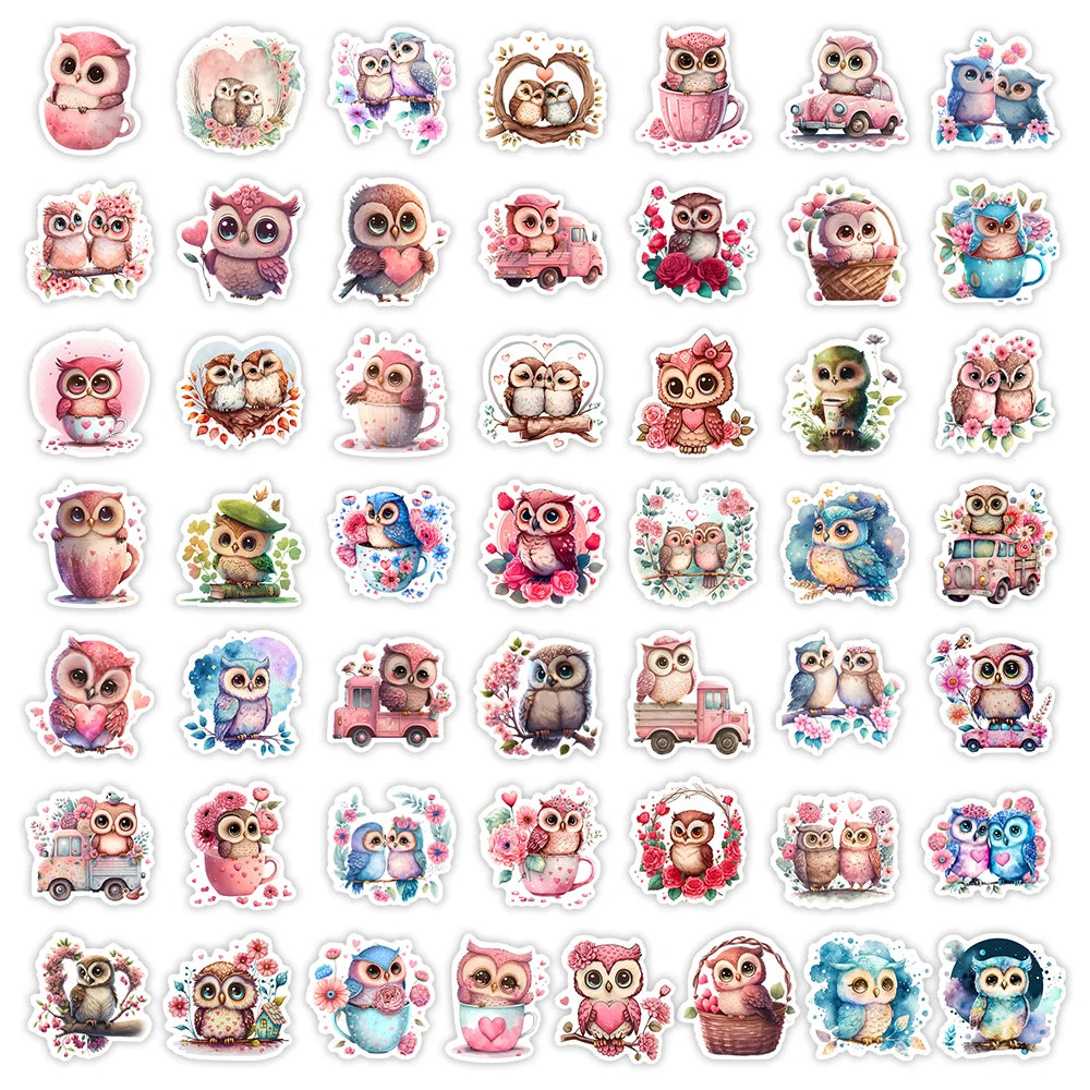 Kawaii Aesthetic Owl Sticker Pack — Waterproof Cartoon Animal Decals (10 / 25 / 50pcs)