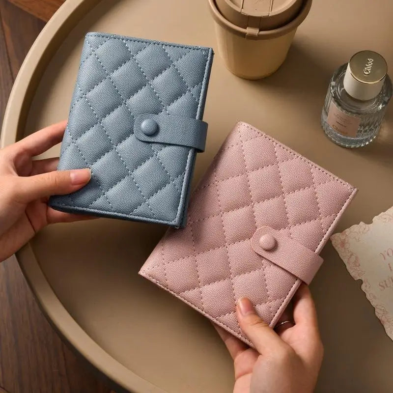 Korean Style Minimalist Passport Holder — Slim Geometric PU Leather Travel Wallet with Card Pockets