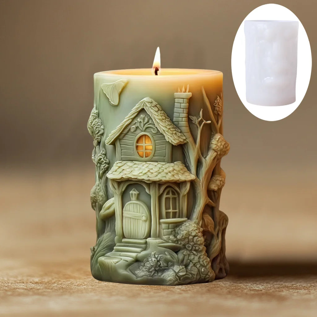 Magic Elf Castle Cylinder Silicone Mold — Candle, Resin & Gypsum Mold for Year-Round Decor
