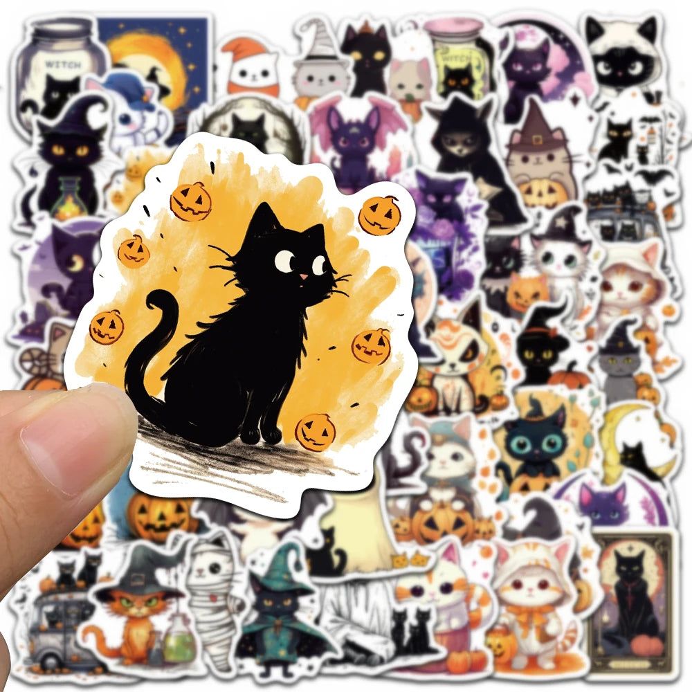 Halloween Cat Stickers Pack (50pcs) — Waterproof Vinyl Decals