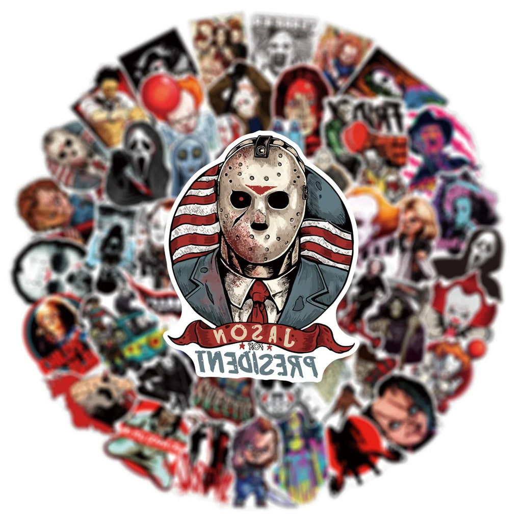 Halloween Horror Movie Sticker Pack (50pcs) — Waterproof DIY Decals for Phones, Luggage & Scrapbooking