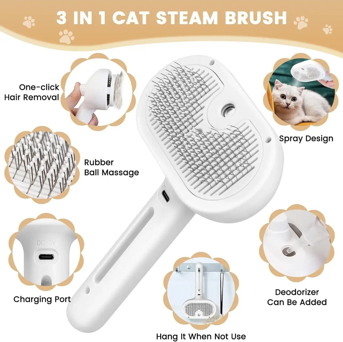 Pet Grooming Comb with Built-In Mist Humidifier – Self-Cleaning Spray Brush for Dogs & Cats