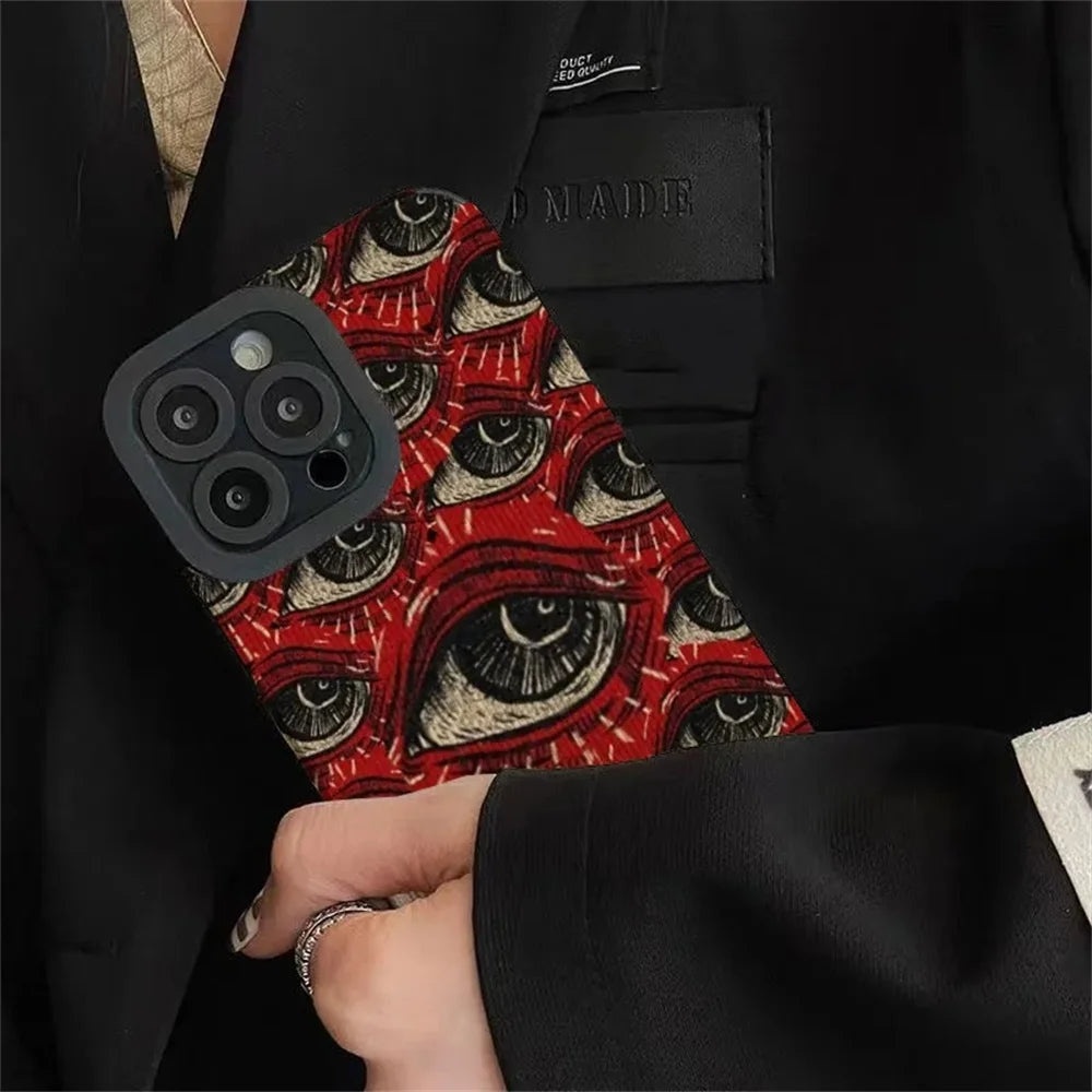 Spooky Red Eye iPhone Case — Soft Silicone Shockproof Full Cover for iPhone 7 to 15 Pro Max