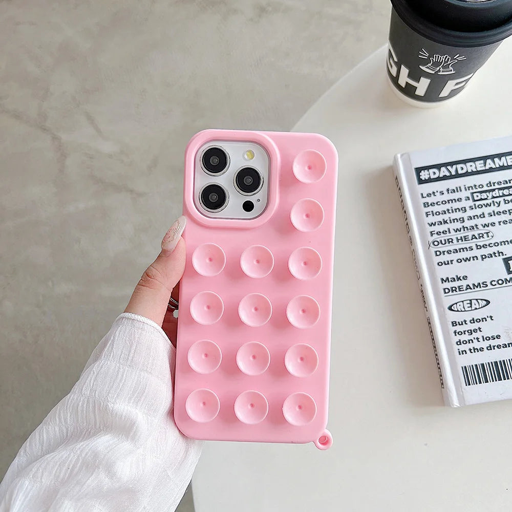 Suction Cup Silicone iPhone Case – Shockproof Candy Color Cover with Optional Lanyard