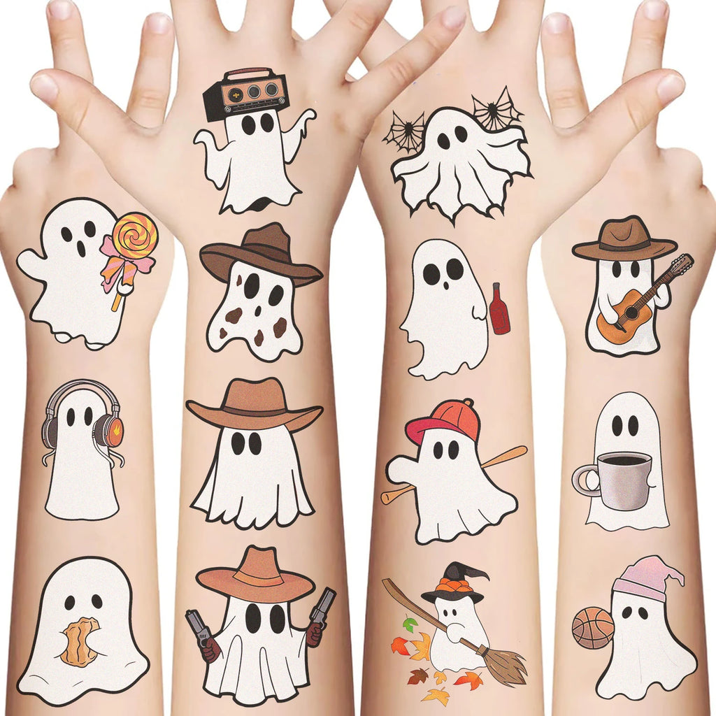 Halloween Ghost Temporary Tattoo Pack (10pcs) — Waterproof Cartoon Decals for Kids
