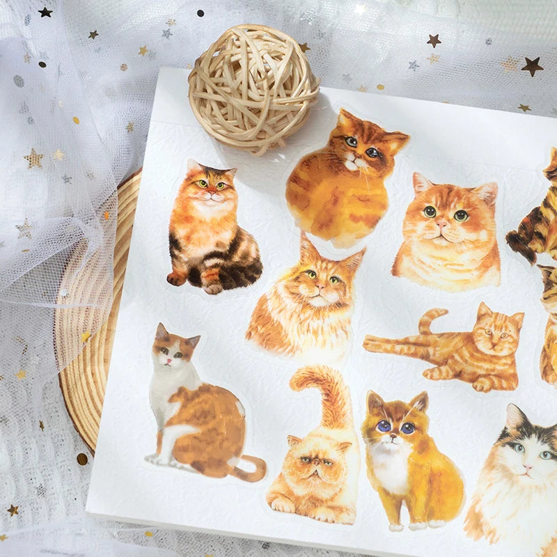 Kawaii Cat Theme Sticker Pack (30pcs) — Aesthetic PET Cartoon Decals for Junk Journals, Planners & DIY