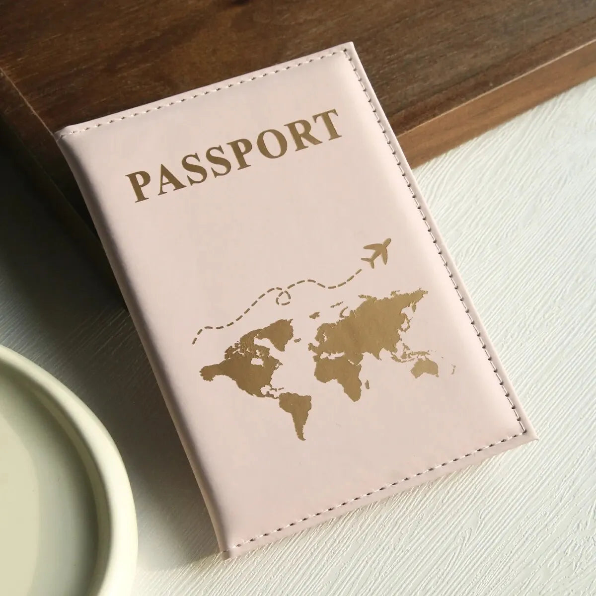 World Map Passport Wallet & Card Organizer — Slim PU Leather Cover for Travel