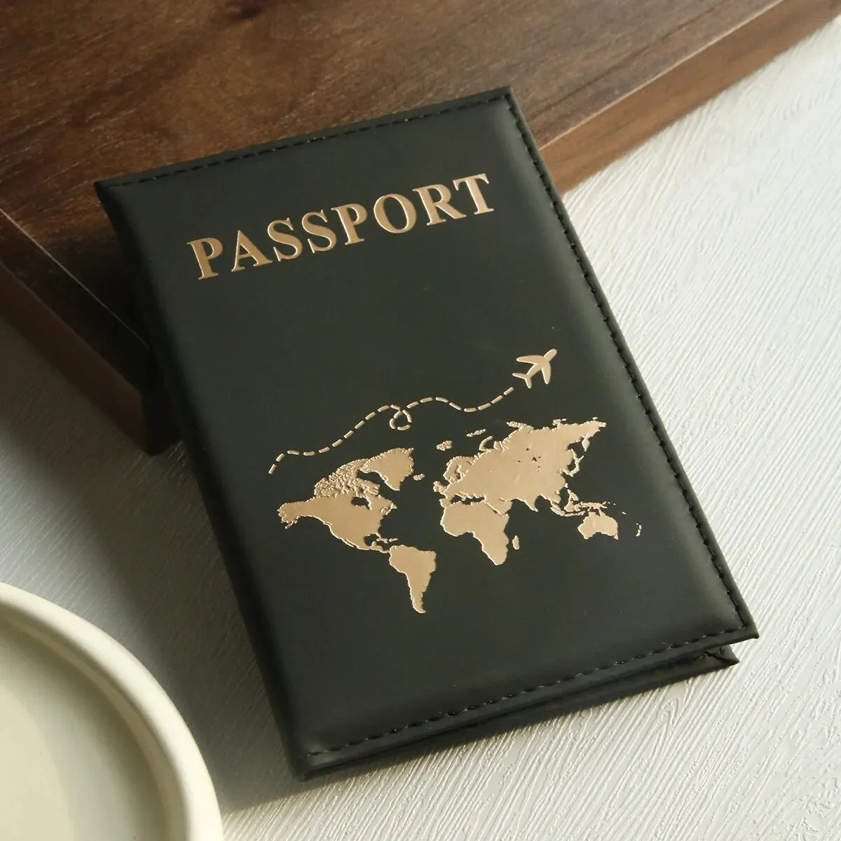 World Map Passport Wallet & Card Organizer — Slim PU Leather Cover for Travel