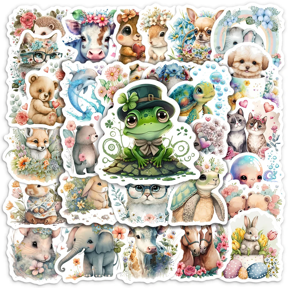 Cute Aesthetic Animal Sticker Pack — Waterproof DIY Decals for Journals, Laptops & More (10 / 25 / 50pcs)