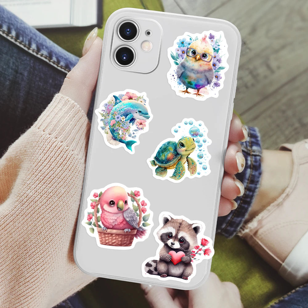 Cute Aesthetic Animal Sticker Pack — Waterproof DIY Decals for Journals, Laptops & More (10 / 25 / 50pcs)