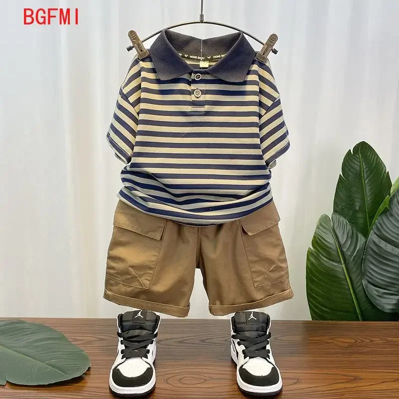 Boys' Korean-Style Polo Shirt & Shorts Set – Summer 2-Piece Outfit