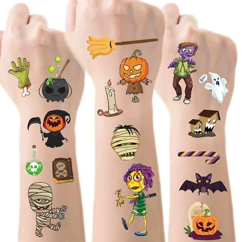 Halloween Temporary Tattoo Sheets (10 Sheets) — Pumpkins & Ghosts for Kids