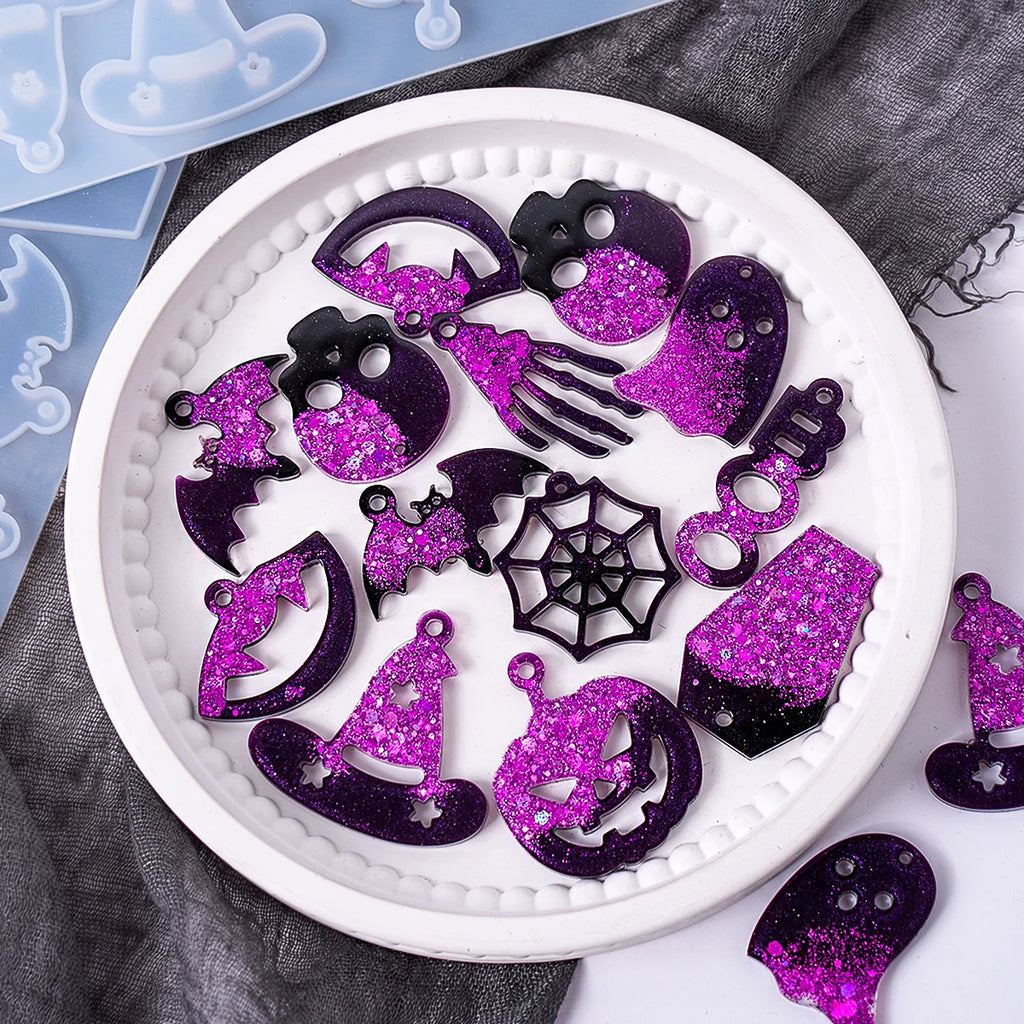 3D Halloween Resin Mold Set — Skull, Pumpkin, Bat & Ghost for Earrings, Pendants & Keychains