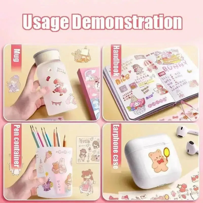 Kawaii PET Cartoon Sticker Pack — Cute DIY Decals for Junk Journals, Scrapbooking & Stationery (10/20/50/100pcs)