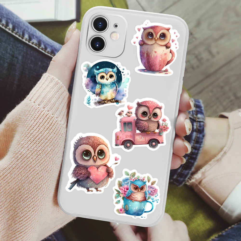 Kawaii Aesthetic Owl Sticker Pack — Waterproof Cartoon Animal Decals (10 / 25 / 50pcs)