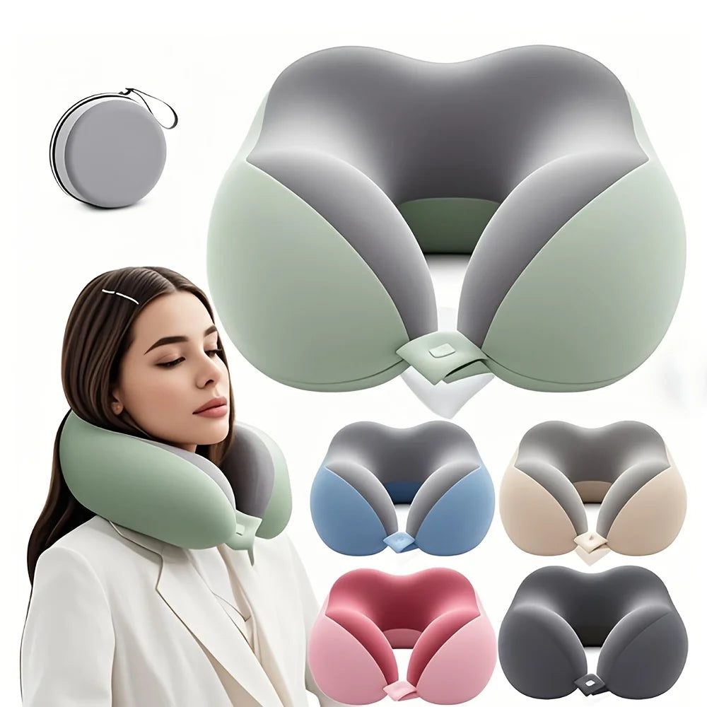 U-Shaped Memory Foam Neck Pillow with Storage Bag — For Travel, Office & Napping