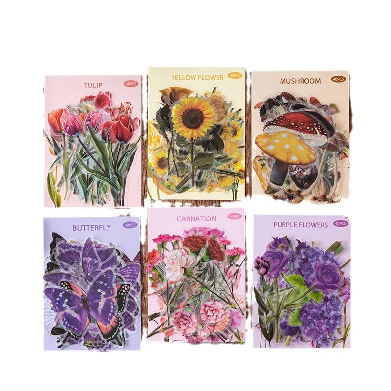Botanical Flower & Butterfly Sticker Pack — Vintage Nature Decals for Journaling, Scrapbooking & DIY