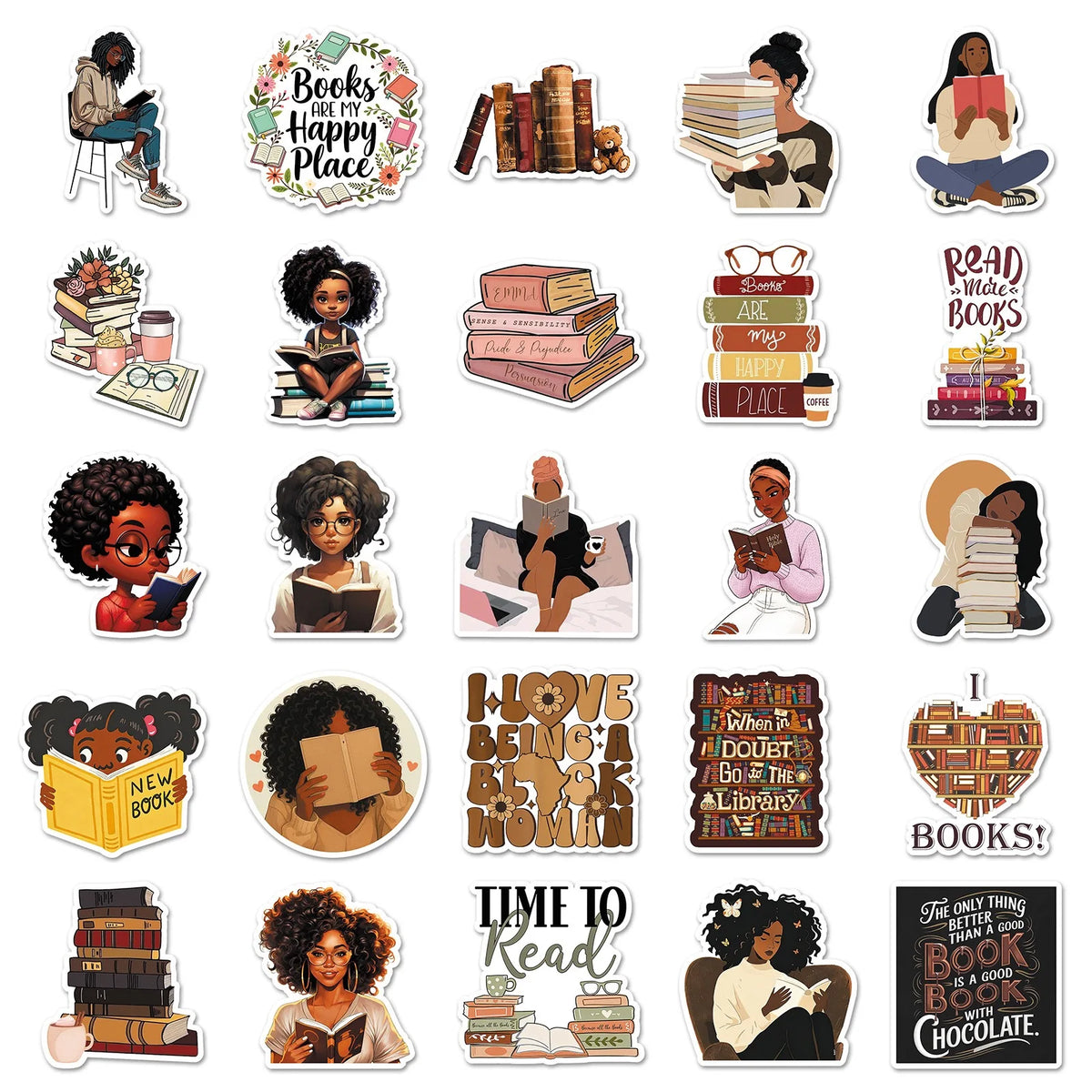 Black Girls Bookish Sticker Pack – 50pcs Reading & Book Lover Decals