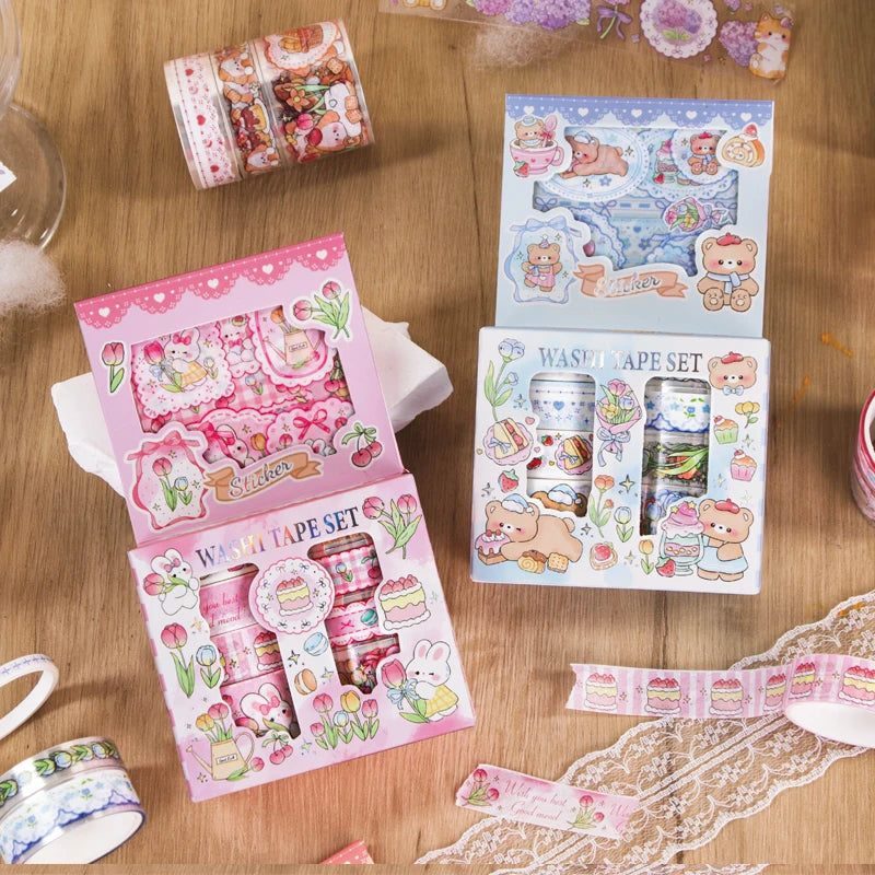 Kawaii Cartoon Washi Tape & Sticker Set — 10 or 40 Rolls + 4 Bonus Stickers for Scrapbooking & Journaling