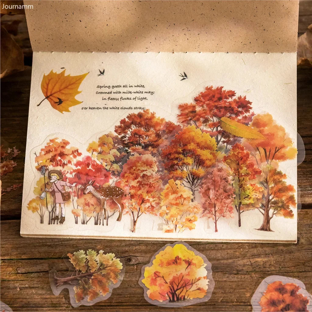 Nature Colorful Tree Sticker Pack (40pcs) — PET Decals for Scrapbooking, Journals & Collage