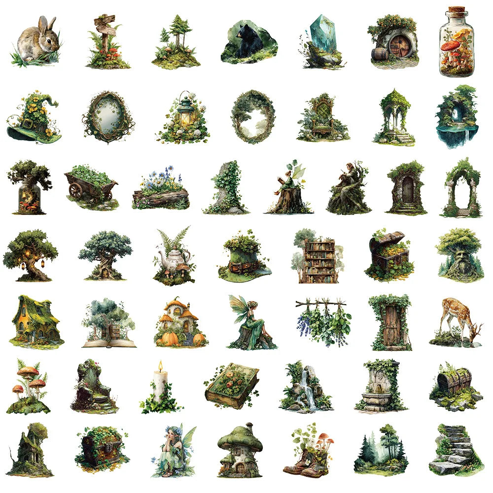 Forest Witch Sticker Pack (50pcs) — Cute Cottagecore & Nature Decals for Laptops, Suitcases & More