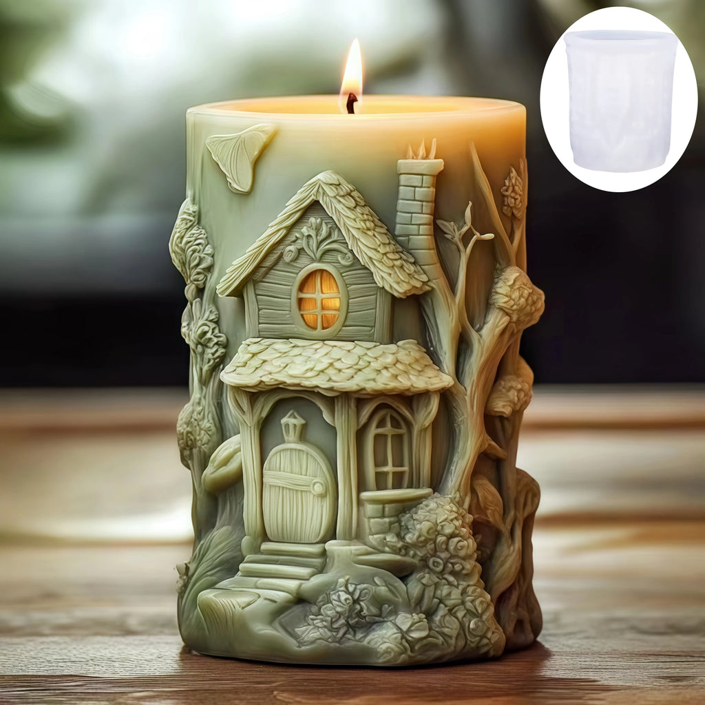 Magic Elf Castle Cylinder Silicone Mold — Candle, Resin & Gypsum Mold for Year-Round Decor