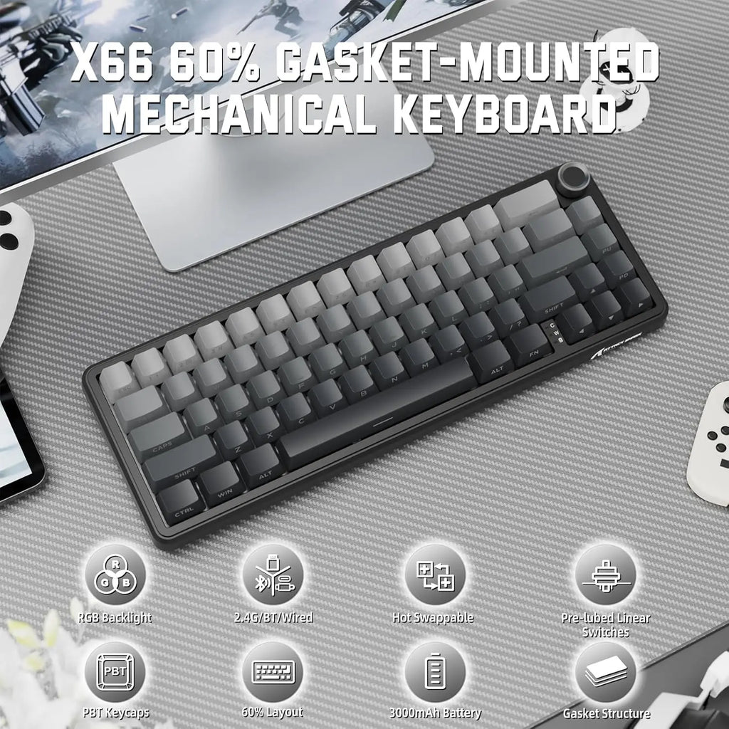 Attack Shark X66 65% Wireless Mechanical Keyboard – Hot-Swap, RGB, Gasket Mount, 3-Mode Connection