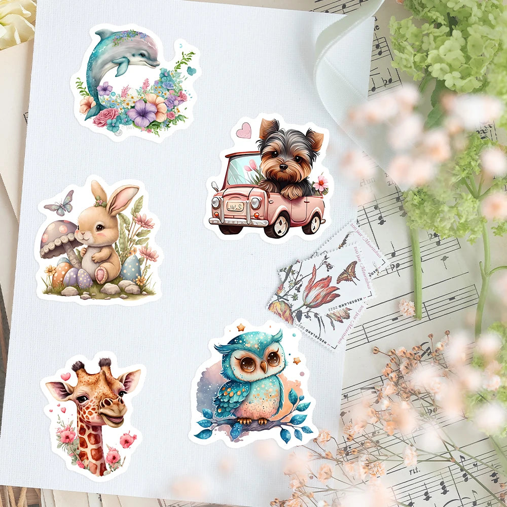Cute Aesthetic Animal Sticker Pack — Waterproof DIY Decals for Journals, Laptops & More (10 / 25 / 50pcs)