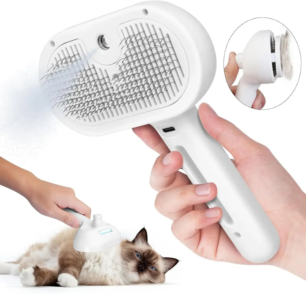 Pet Grooming Comb with Built-In Mist Humidifier – Self-Cleaning Spray Brush for Dogs & Cats
