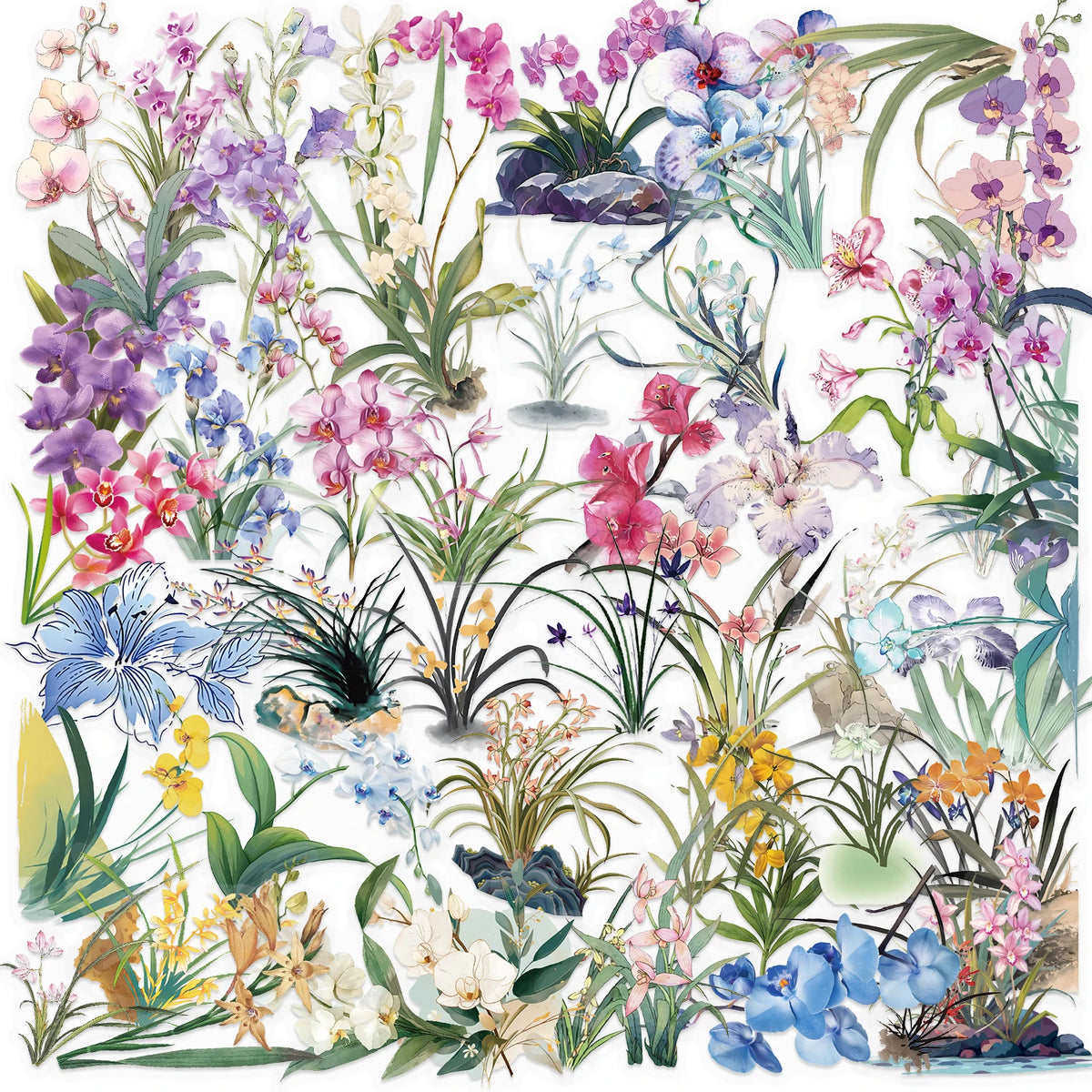 Floral Sticker Pack (50pcs) — Aesthetic Waterproof Flower & Nature Decals for Journals & Water Bottles