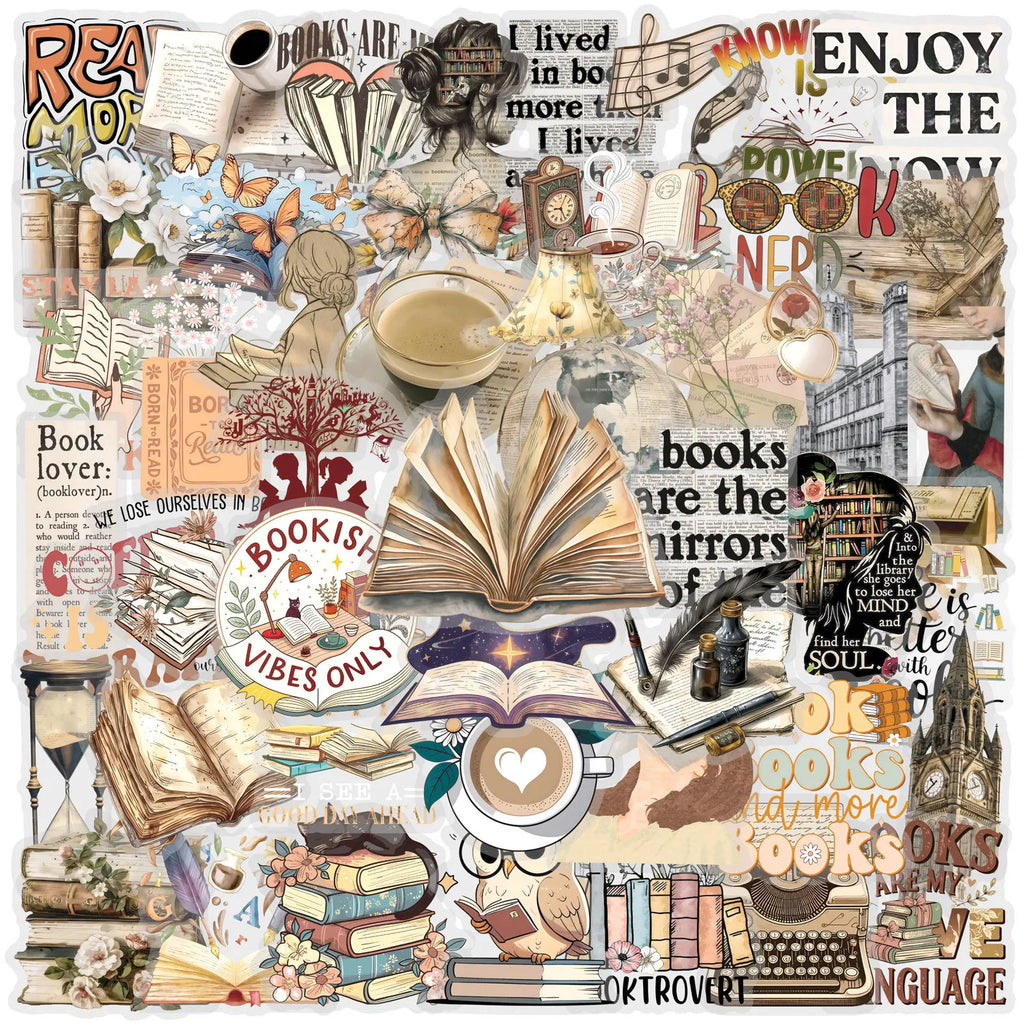 Retro Reading Sticker Pack – 50pcs Bookish Decals for Laptops, Journals & More