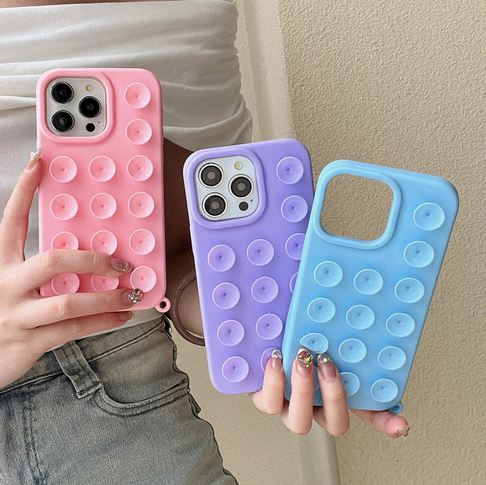 Suction Cup Silicone iPhone Case – Shockproof Candy Color Cover with Optional Lanyard