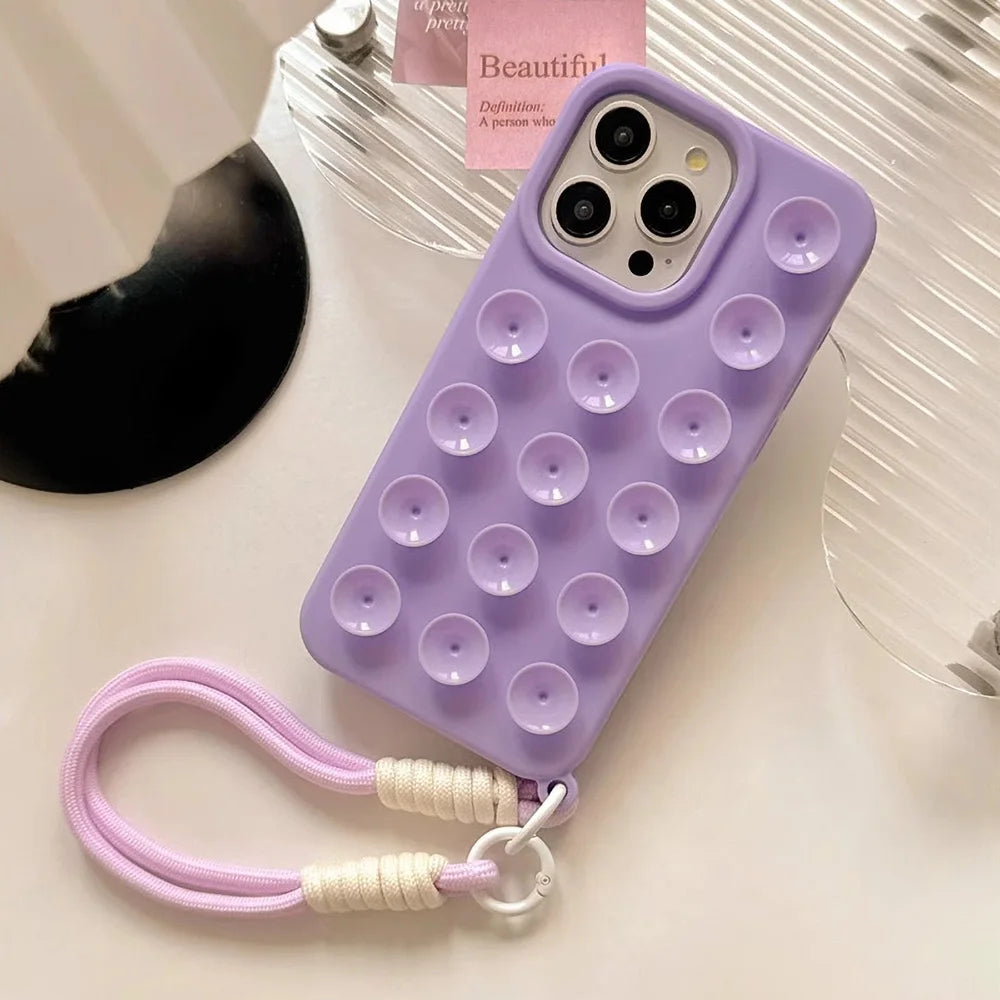 Suction Cup Silicone iPhone Case – Shockproof Candy Color Cover with Optional Lanyard