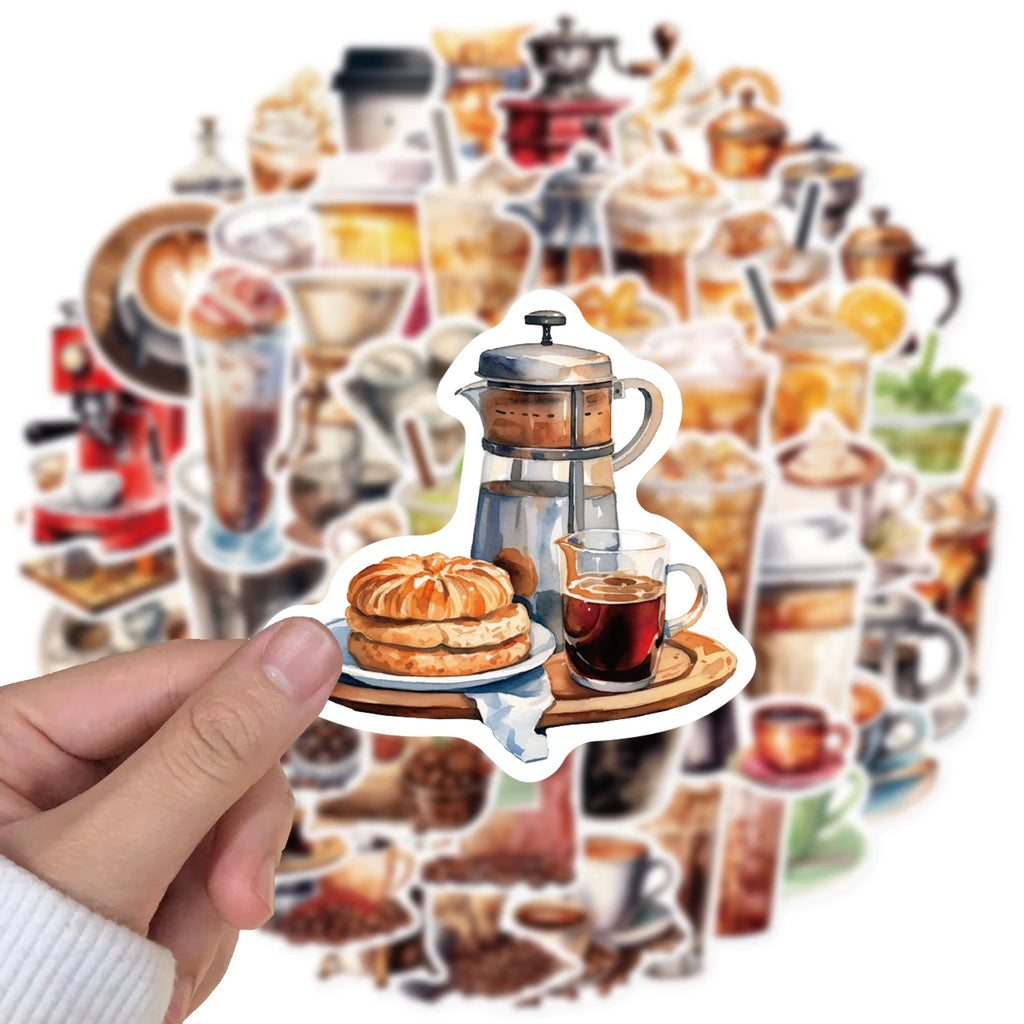 Coffee Lover Sticker Pack (50pcs) — Waterproof Art Stickers for Notebooks, Laptops & Luggage