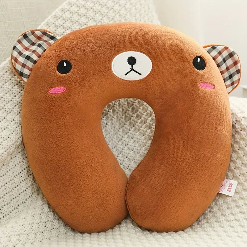 Cute Character U-Shaped Travel Neck Pillow — Frog, Panda, Bear & Strawberry Designs
